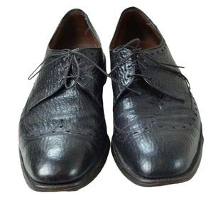 vtg Allen Edmonds Nassau Black Sharkskin Wingtip Brogue Business 13AA Combo Last